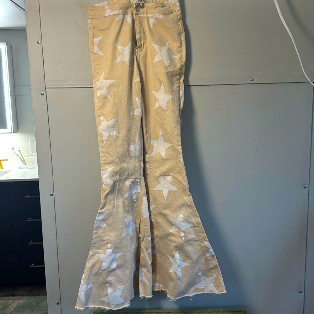 Star Pattern Jeans Cream and White Size S